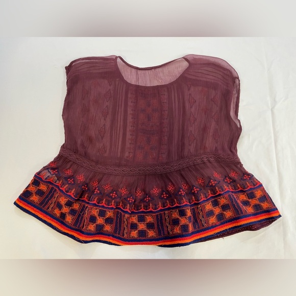 Free People All Your Feelings Sheer Blouse Purple + Orange Sleeveless Top, sz XS - Picture 7 of 14